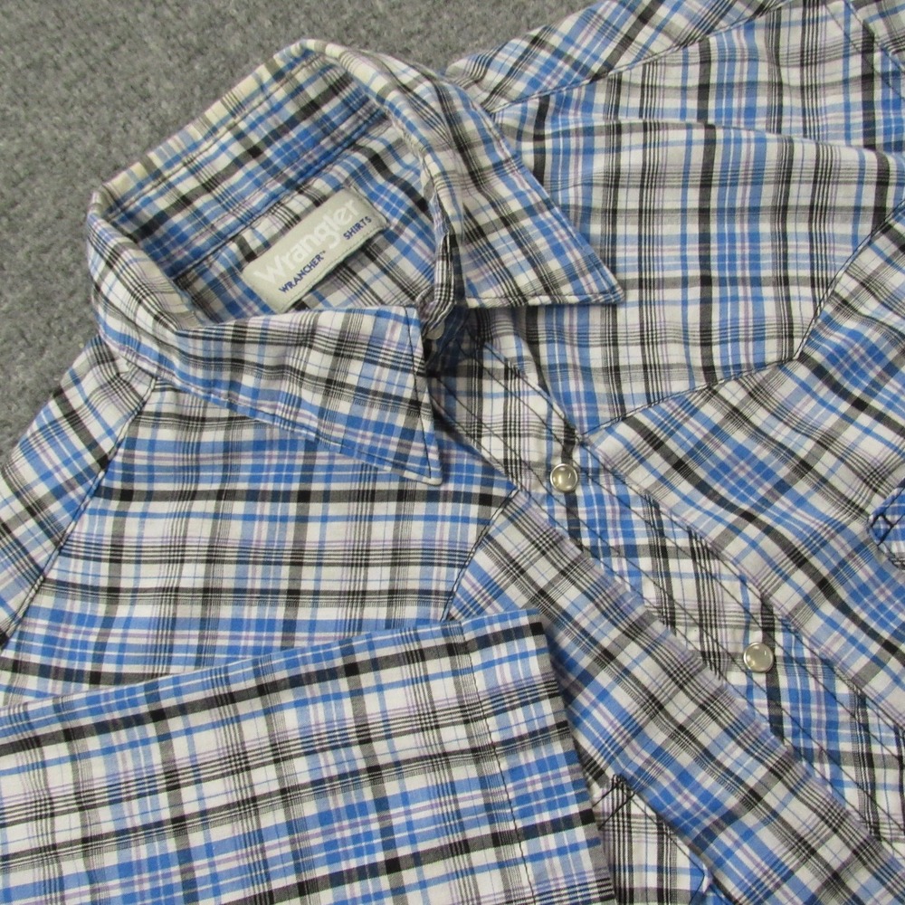 Wrangler Shirt Mens Medium Wrancher Blue Pearl Snap Western Cowboy No Size Tag